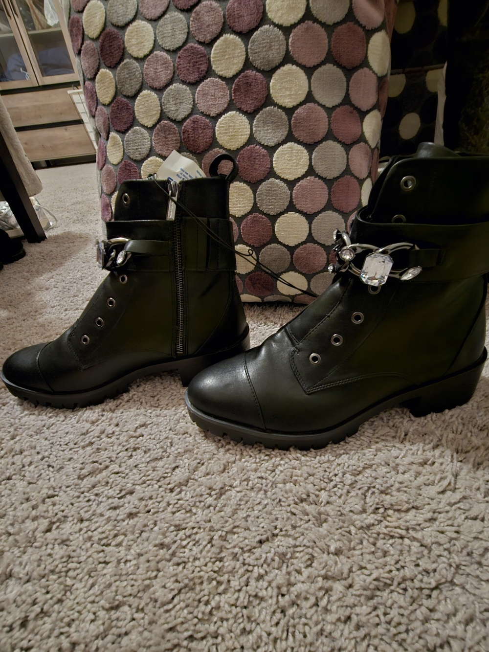 Karl Lagerfeld Paris Black Jeweled Combat Boots Size 11 NEW, Never Worn!
